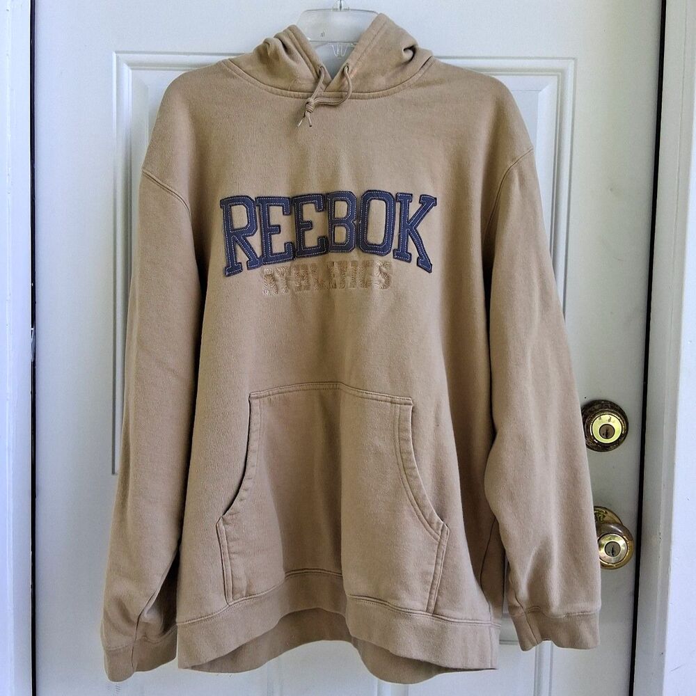 393 Men's Reebok Athletics Logo Pullover Hoodie XL Tan Embroidered 3D Lettering